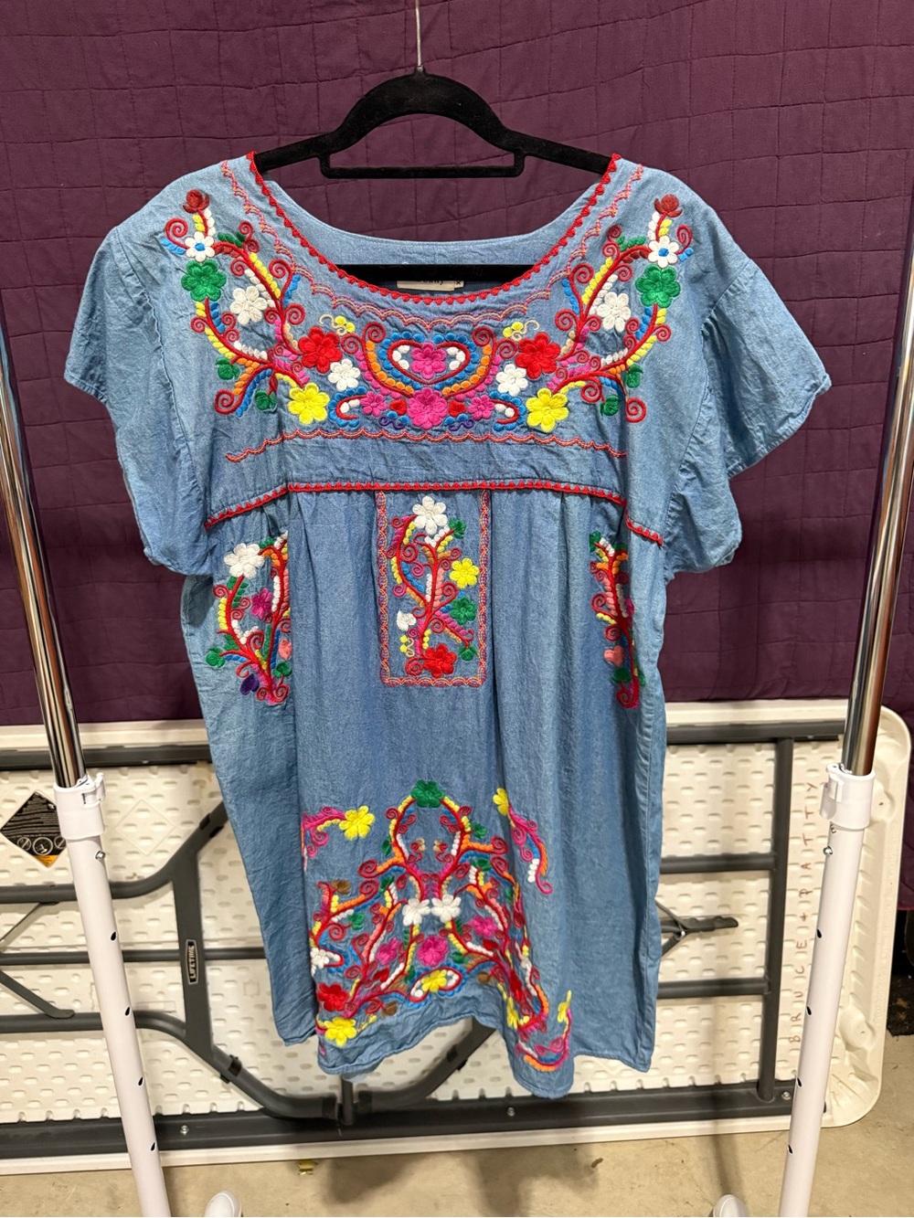 Embroidered Light Blue Mini Dress with Bright Floral Accents
